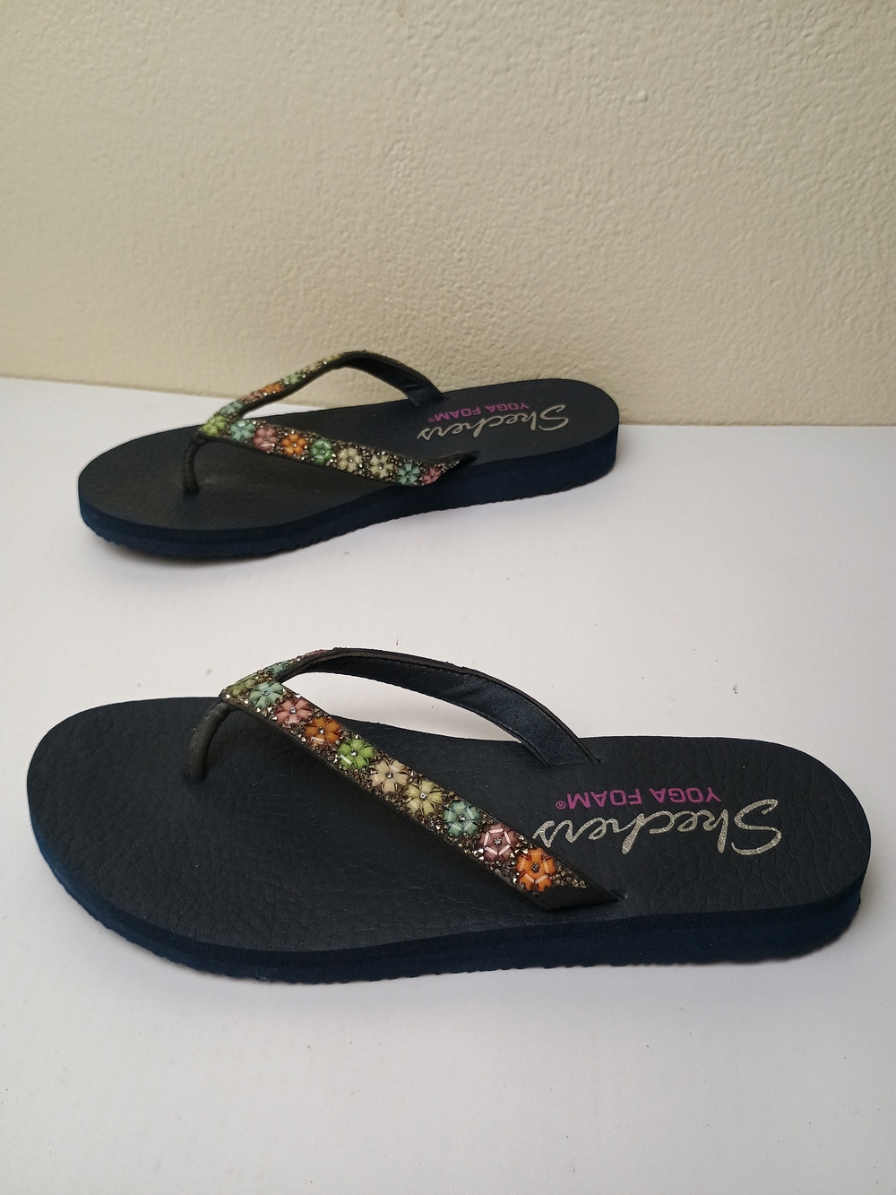 Skechers Cali Meditation Daisy Delight Navy Sandals Flip Flops
